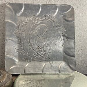 Floral Embossed Square Metal Tray